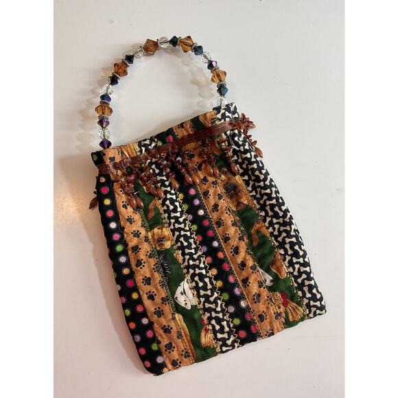 Mixed Pattern Multi Colored Small Handbag Handmade Beaded Handle - Picture 1 of 5